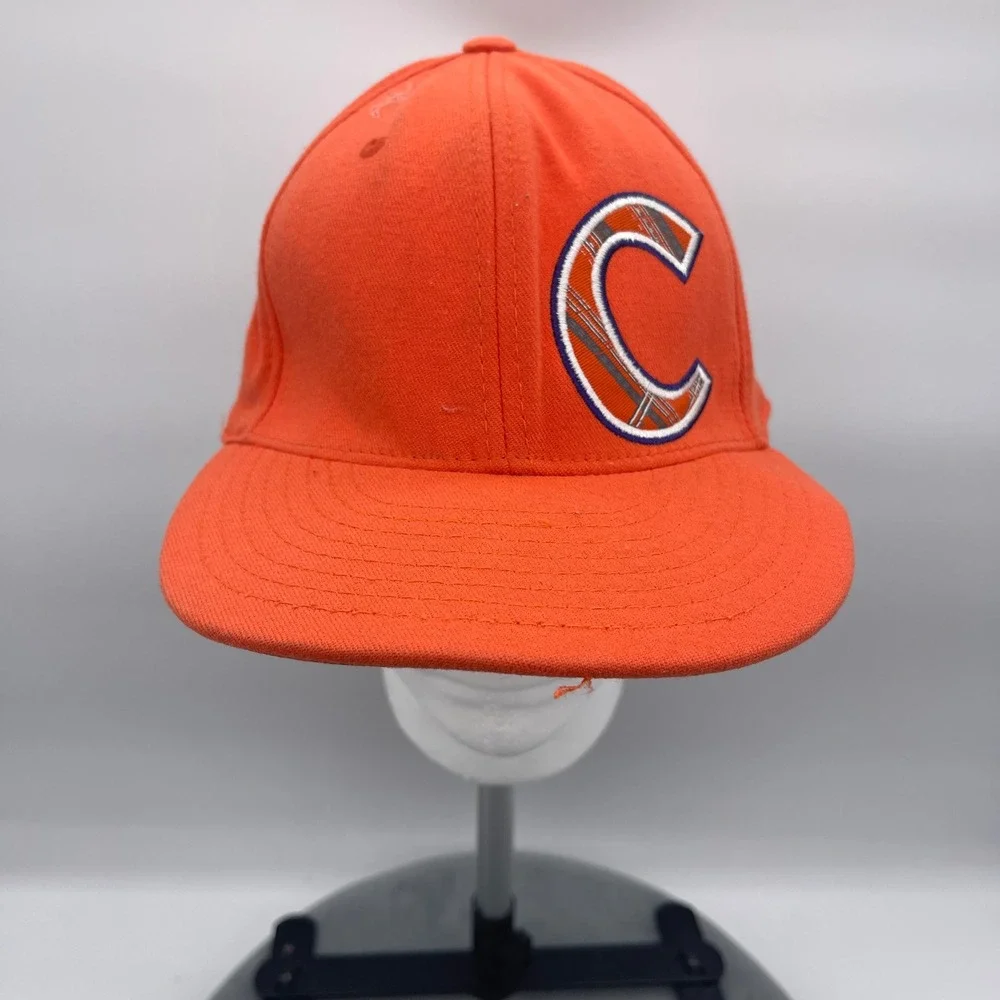 Top of the World Clemson Tigers One-Fit Orange Plaid C Logo Stretch Hat OSFA Cap